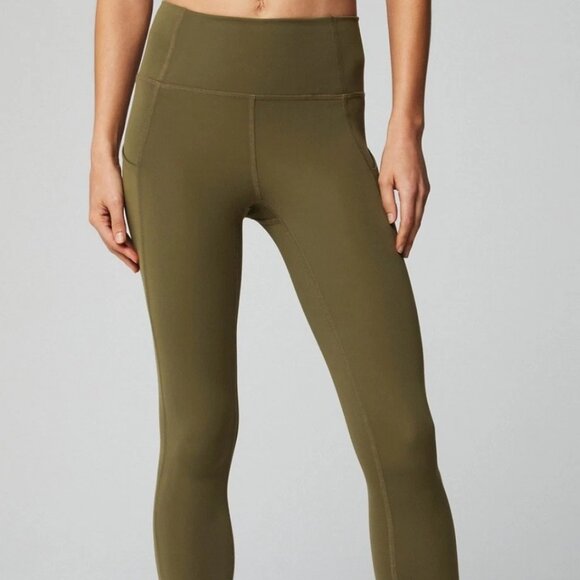 Fabletics Pureluxe Oasis Leggings Olive Green Size Medium Side Pockets - Picture 1 of 9